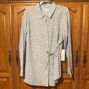 Light Blue Floral Button-Up Blouse
